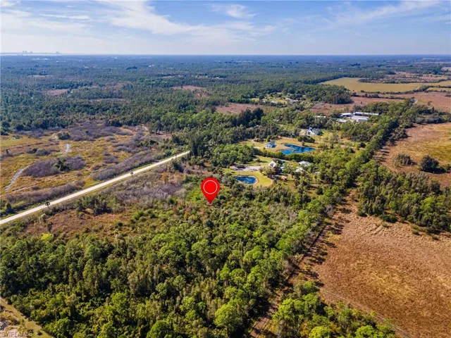 Aerial view of a heavily wooded area