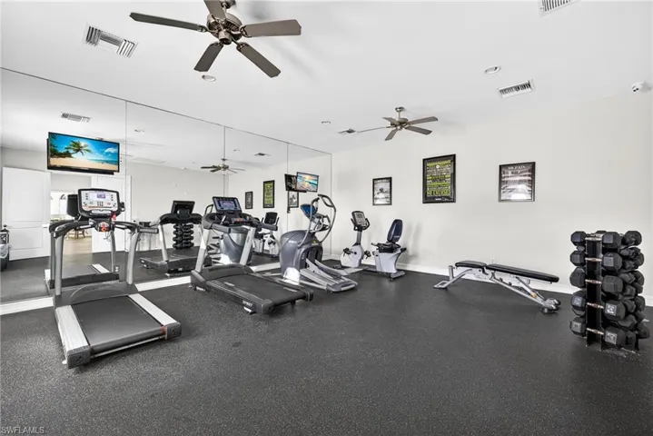 Amenity-rich Naples gated community of Andalucia featuring clubhouse, fitness center, social room, playroom, playground, and resort-style pool