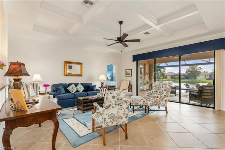 Coffered ceiling in family room