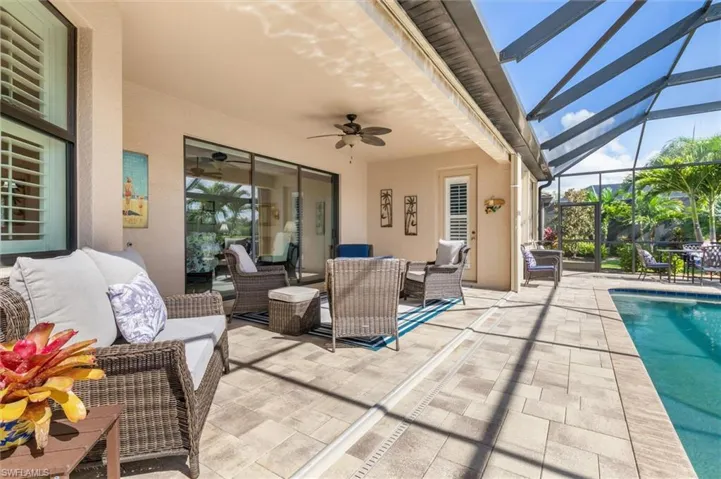 Pavered lanai is protected with full set of hurricane shutters
