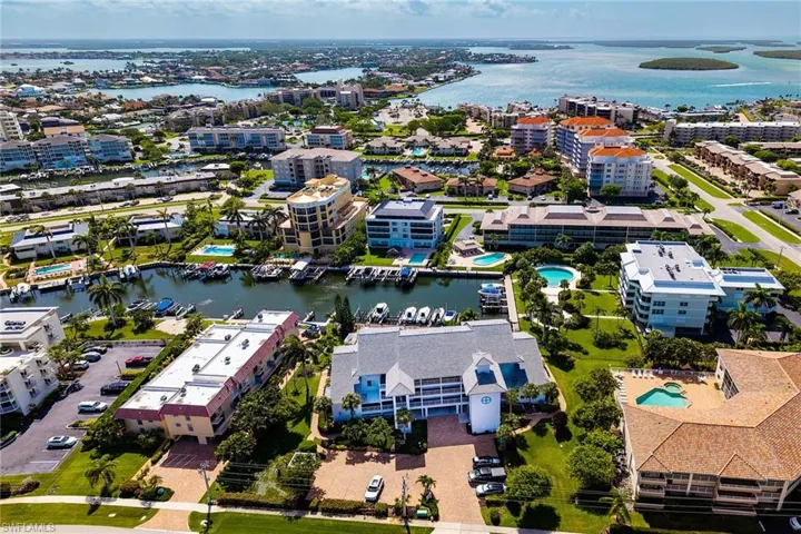 Aerial view of a nearby body of water