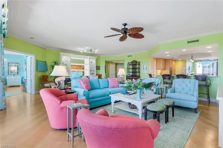 Living room to open kitchen