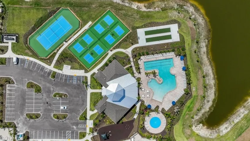 Aerial view of a pool area
