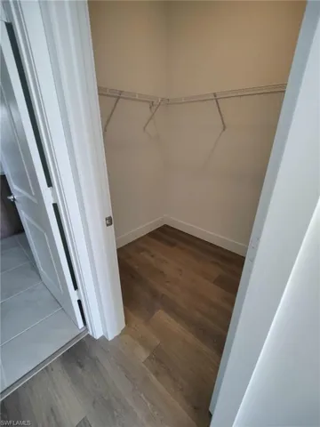 Spacious closet featuring dark hardwood / wood-style flooring