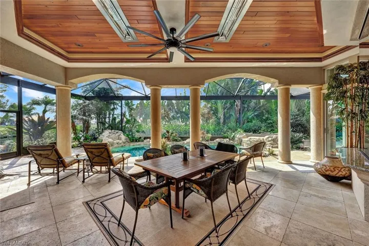 coffered wood ceilings with two built in adjustable space heaters