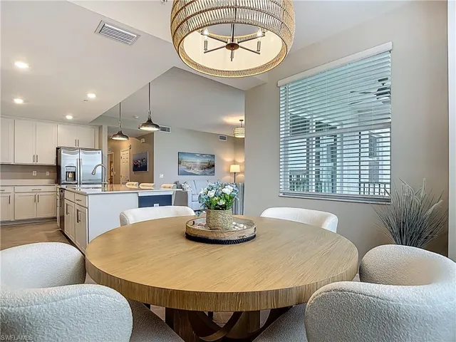Dining space with recessed lighting