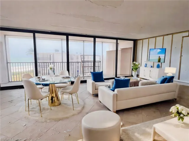 Virtually staged living - dining area