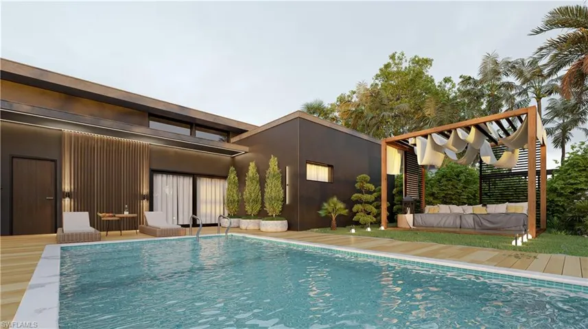 Outdoor pool featuring outdoor furniture and a deck