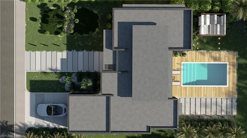 Drone / aerial view of a pool area