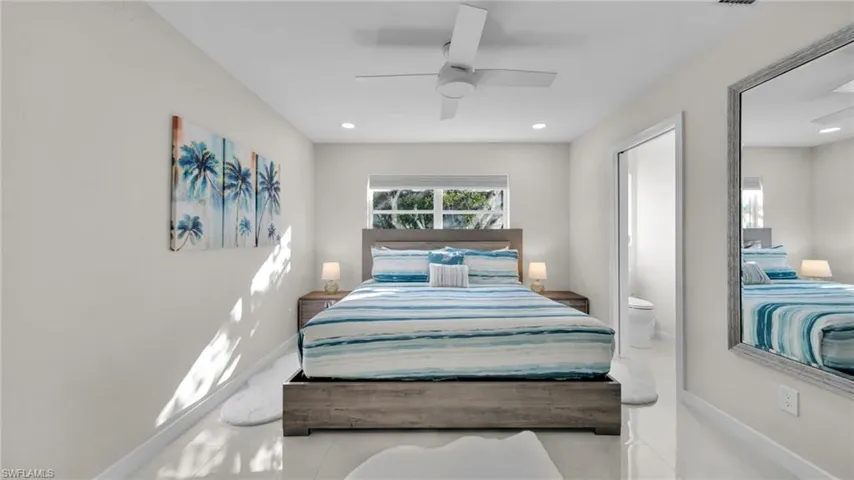 Bedroom featuring ceiling fan and recessed lighting