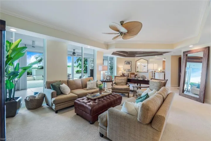 Living room looking out at the expansive lanai.