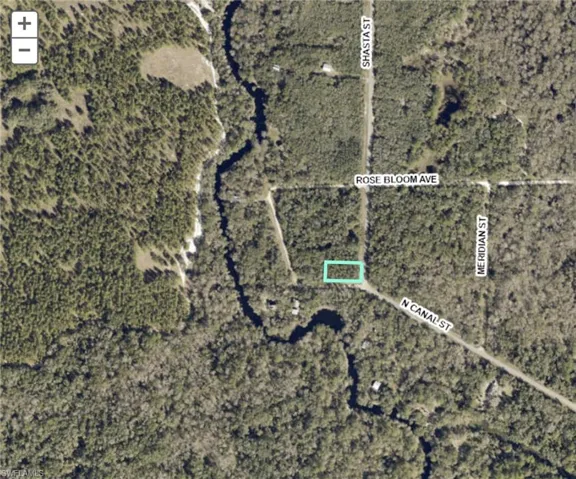 Aerial Map. Depicting the property's location relative to named streets and a waterway