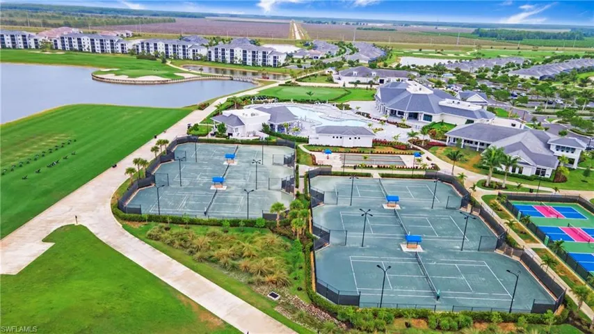 Expansive recreational facilities featuring multiple tennis courts and pickleball courts