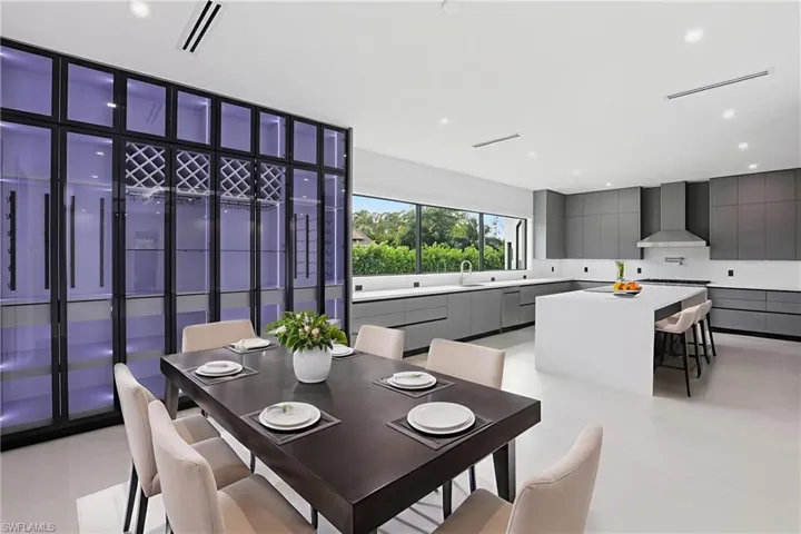 Dining room with recessed lighting