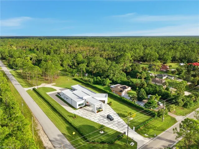 Aerial view of a heavily wooded area