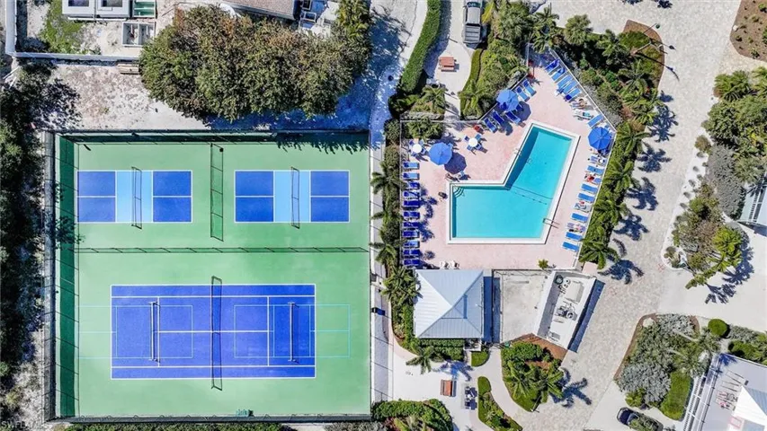 Drone / aerial view of a pool