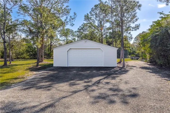 View of detached garage