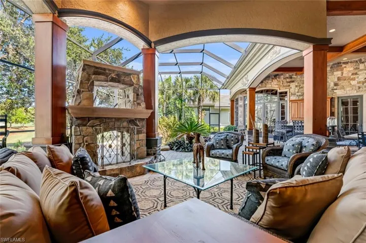 Lanai with fireplace
