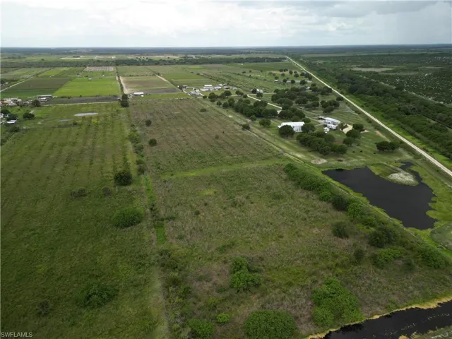 Expansive property featuring a pond, established trees, and multiple agricultural fields