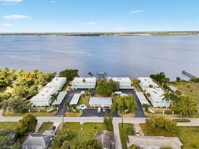 Bird's eye view of a nearby body of water