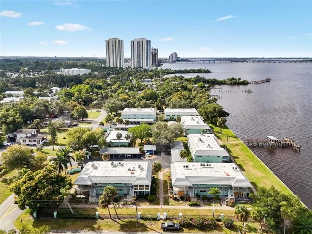 Aerial view of a notable bridge and a large body of water