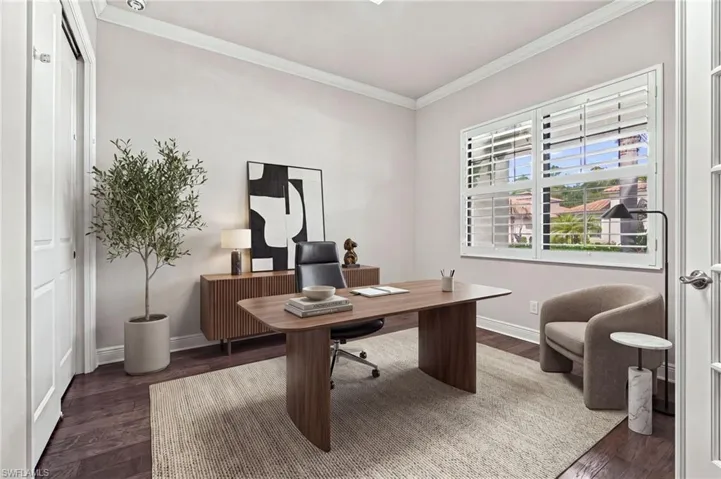 Main level flex space with a large closet can be used as an office, exercise room, or additional guest room