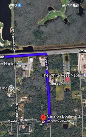 Lot is down the street from Immokalee Road .Aerial map of property and surrounding area with property parcel outlined
