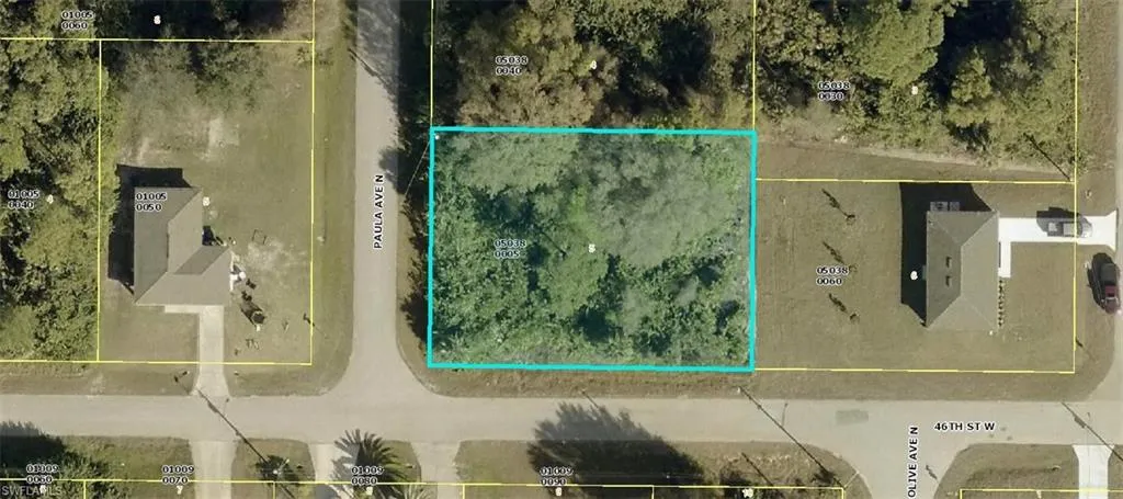 Aerial overview of property's location with property parcel outlined