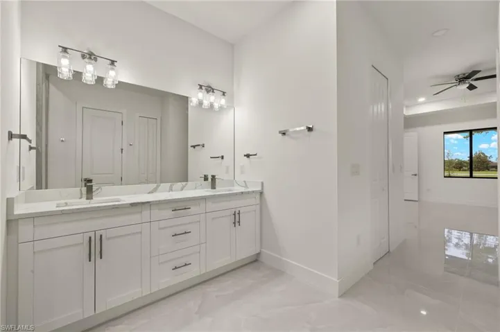 Double sink vanity with quartz counter tops