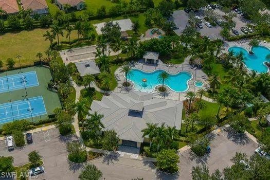 Aerial view of a pool