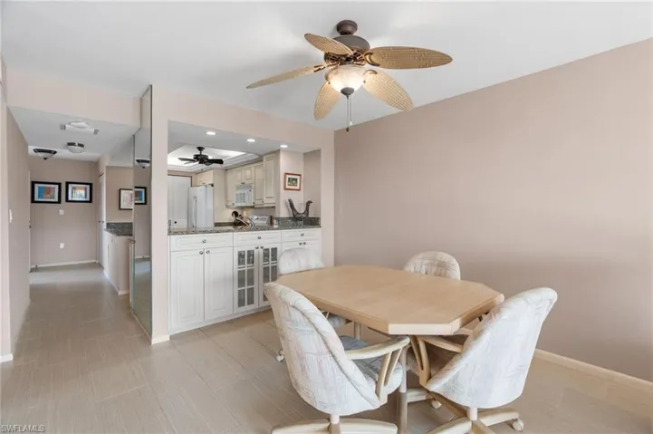 Dining space featuring ceiling fan