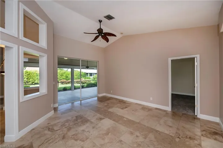Living room with cathedral ceilings