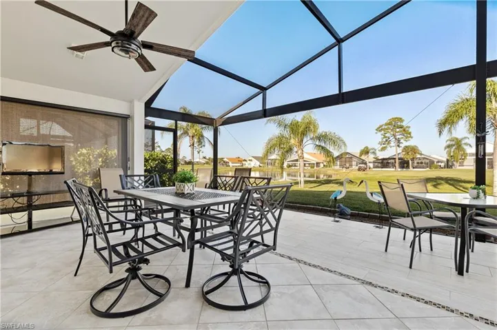 View of patio with ceiling fan
