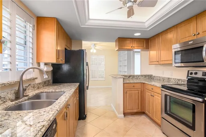 Kitchen looking into dining area