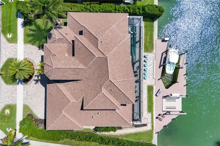 Aerial view of a nearby body of water