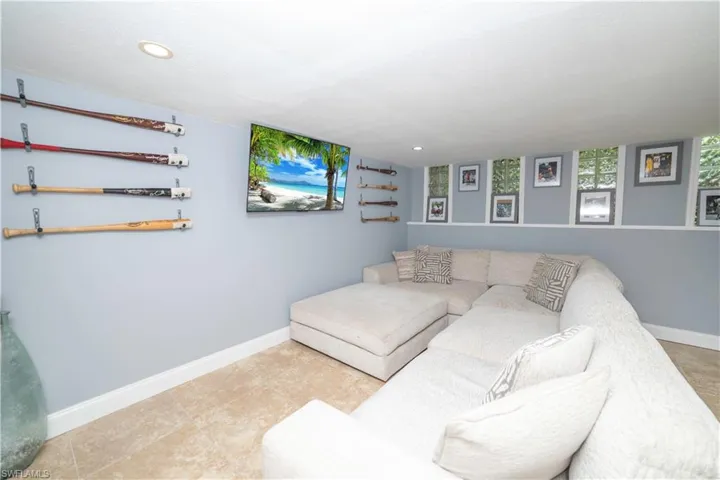 Living room with tile patterned flooring