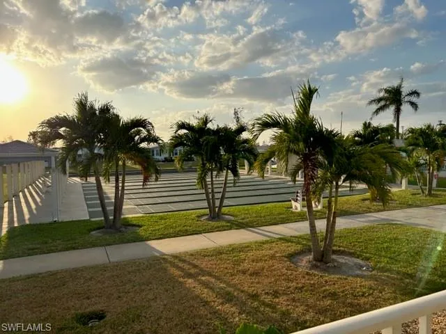 View of shuffleboard courts at sunset