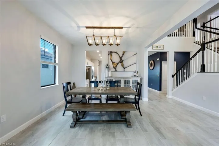 Dining room featuring a notable chandelier