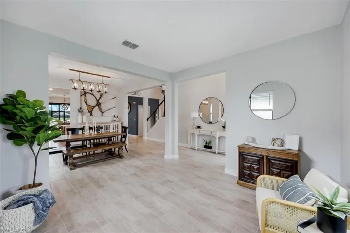 Living room with a chandelier