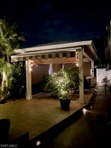 View of patio at night