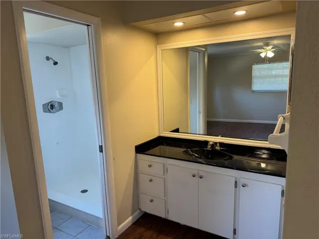 Oversized vanity in the dressing are of the primary suite