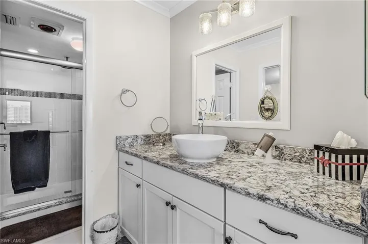 Updated primary Bathroom featuring vanity