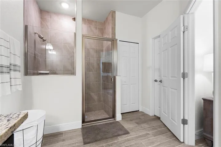 Bathroom with an enclosed shower