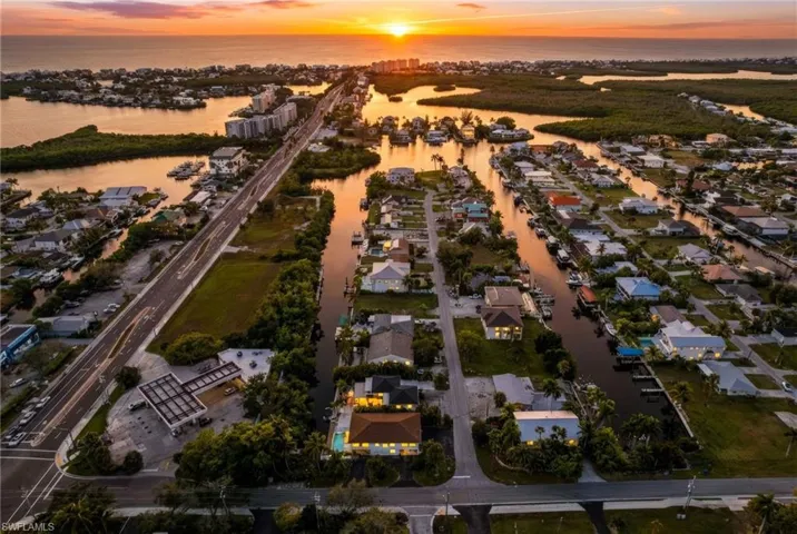 Aerial view at dusk of a water view