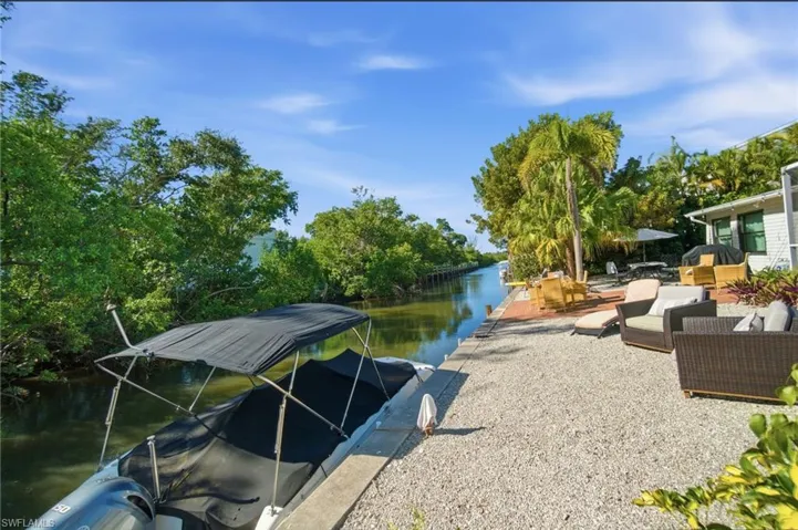 Dock featuring a water view and a patio
