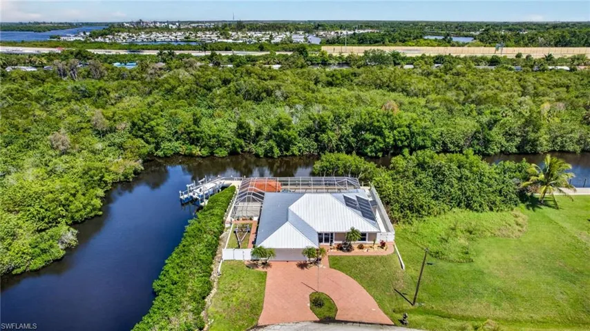 Aerial view of a nearby body of water