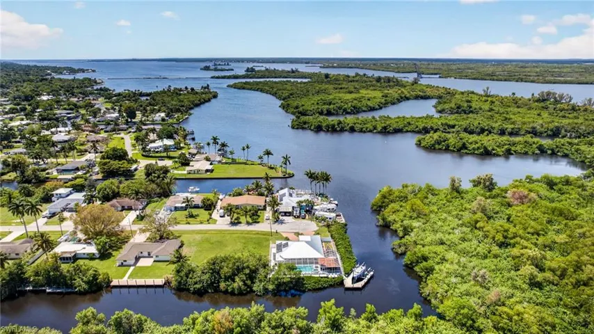 Aerial view of a nearby body of water