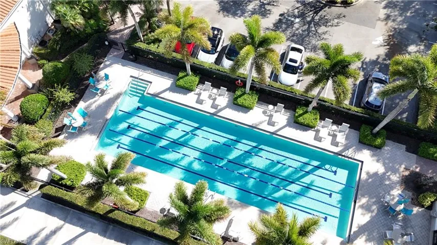 Drone / aerial view of a pool area