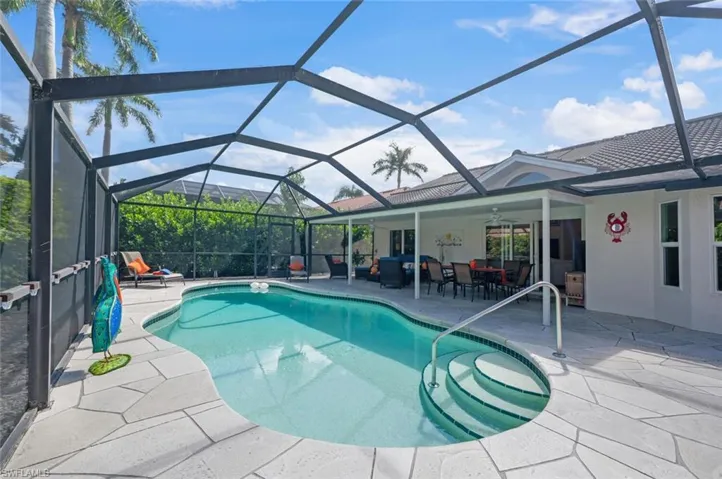 Close to the patio sliders are dining and socializing areas