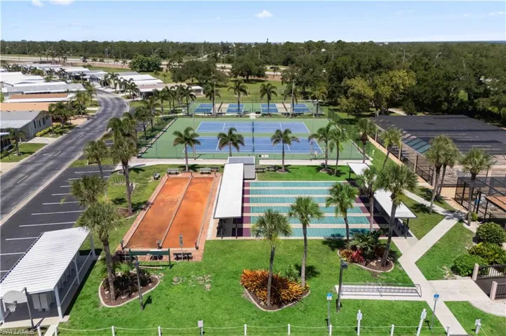 Stay active with access to tennis and pickleball courts, as well as bocce, shuffleboard, and a fitness center.